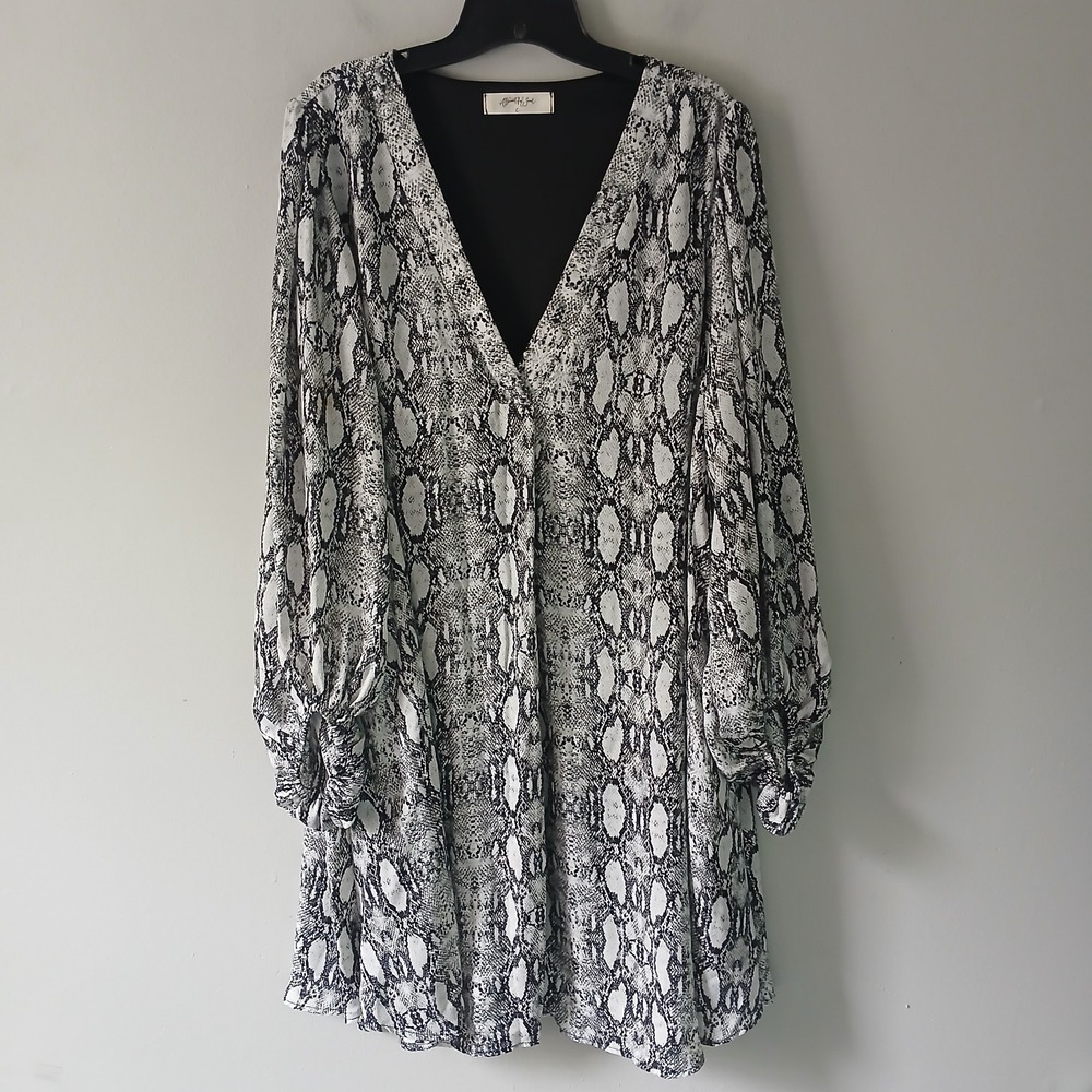 A Beautiful Soul Women's Size 3x Snake Print Mini Swing Dress Balloon Sleeve